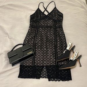 Crochet Black Nude Cocktail Dress